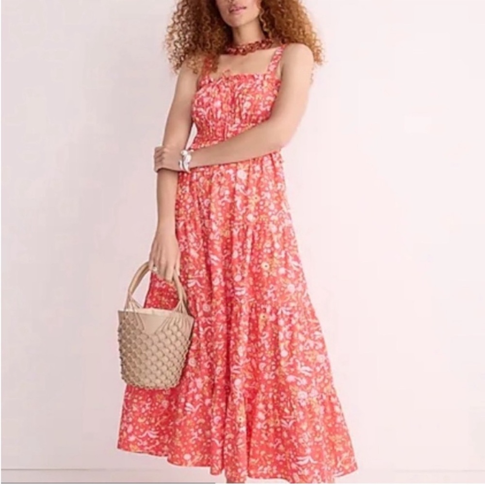 Jcrew Ruffle-Trim Teared maxi dress 100% cotton NEW with tags Size 2 Tall